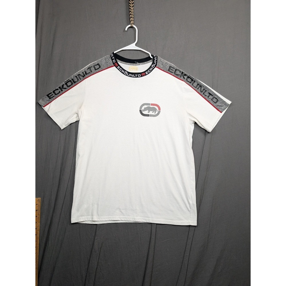 Ecko Unltd Shirt Mens Size Large White Rhino Graphic Cotton Short Sleeve